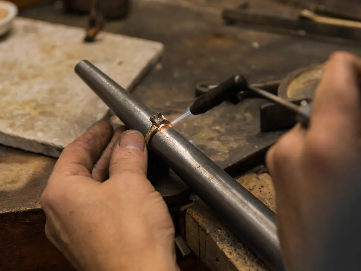 An old ring shank being rebuilt on a mandrel at the bench