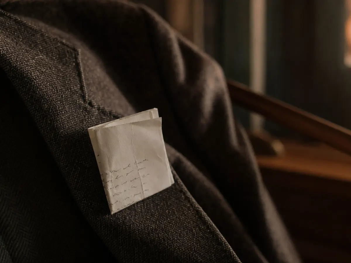 A short handwritten note folded small enough to fit in a jacket pocket