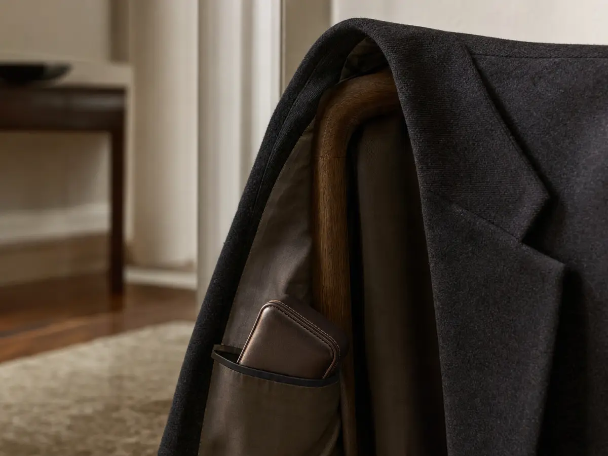A slim ring case tucked inside a jacket's inner pocket