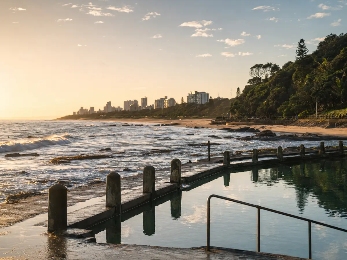 First light on the Durban beachfront promenade, empty of people