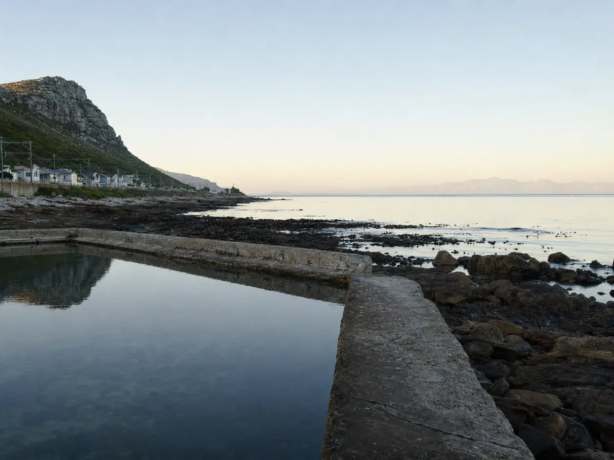 An empty tidal pool on the False Bay coast at low tide, early morning