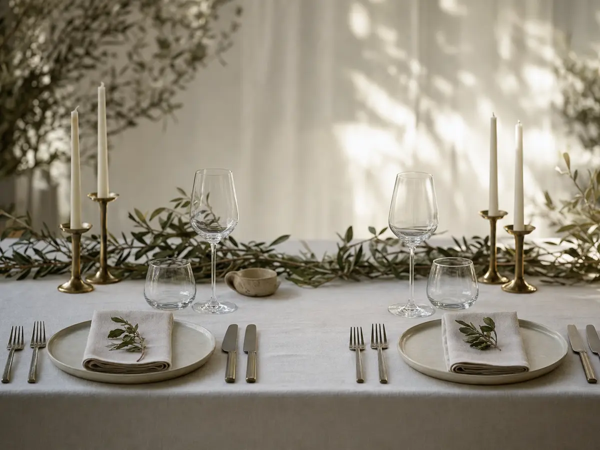 Two matching reception place settings positioned side by side on a long table