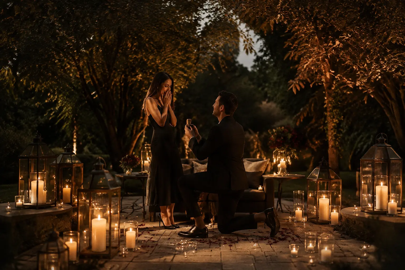 A candlelit marriage proposal in a Johannesburg garden